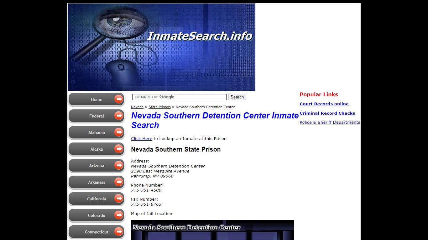 Nevada Southern Detention Center inmate search in NV